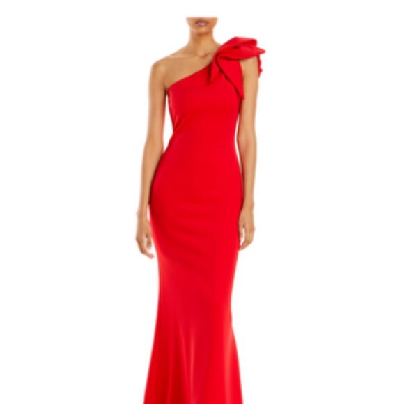 AQUA One-Shoulder Scuba Gown Red 6 - Picture 5 of 9